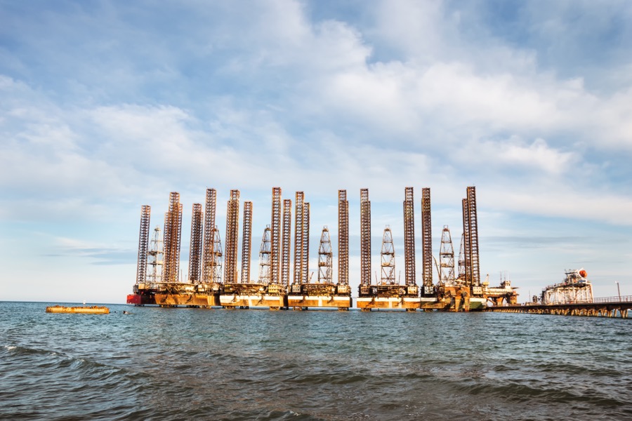 cold stacked oil rigs rusting