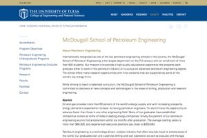 University of Tulsa McDougall School of Petroleum Engineering College of Engineering secrrenshot and weblink