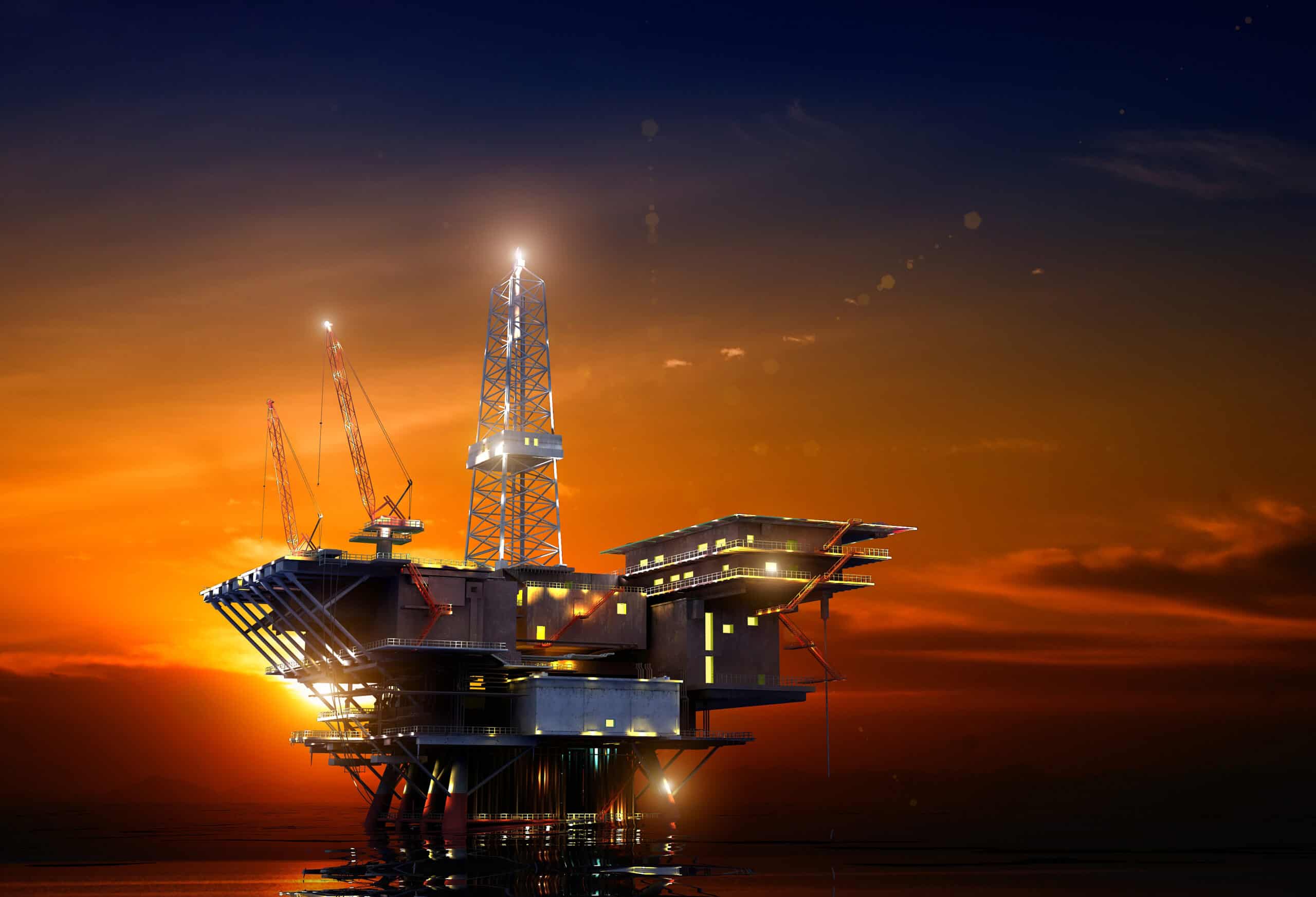 Oil Rig located at Deepwater during nightime